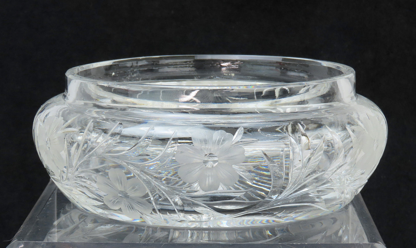 American Brilliant Period ABP Cut Glass Dresser Jar Sterling Silver Pink Enamel