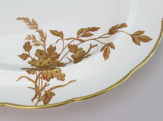 c1881 Impressive Brown Westhead Moore Hand Gilt Floral Oval Serving Platter