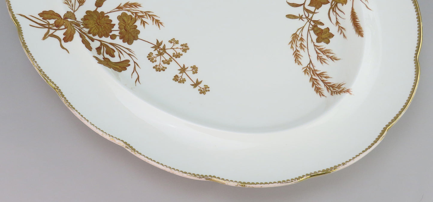 c1881 Impressive Brown Westhead Moore Hand Gilt Floral Oval Serving Platter