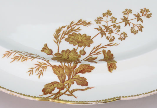 Lovely c1881 Brown Westhead Moore Hand Gilt Flowers Oval Serving Platter
