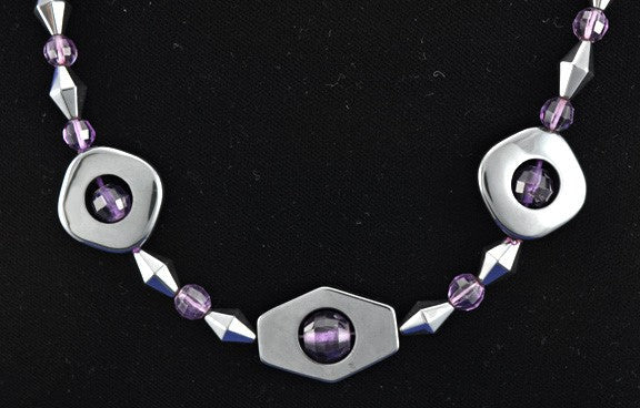 Hematite and Amethyst Necklace w/Silver Clasp and Bracelet
