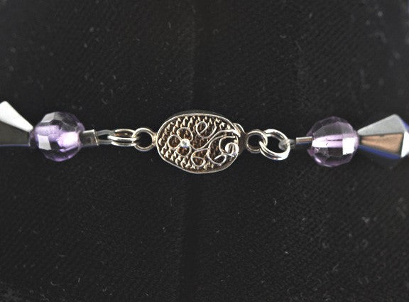 Hematite and Amethyst Necklace w/Silver Clasp and Bracelet