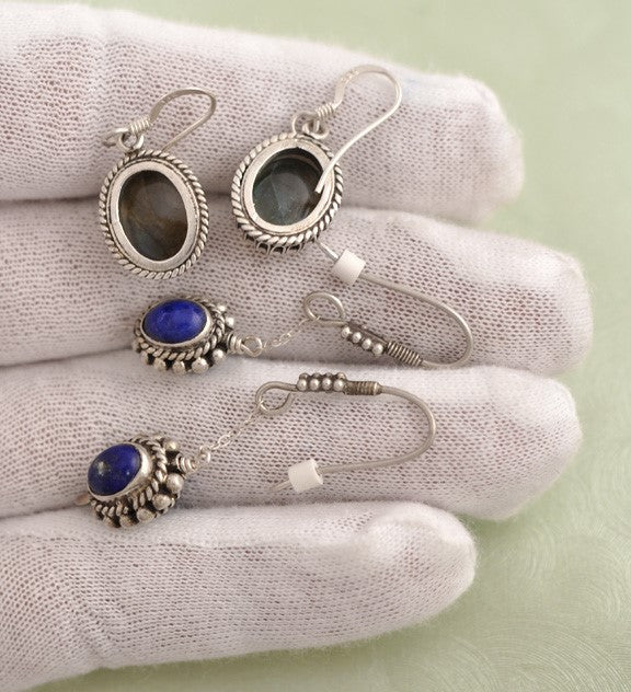 Sterling Silver Blue Lapis Stone Pierced Earrings