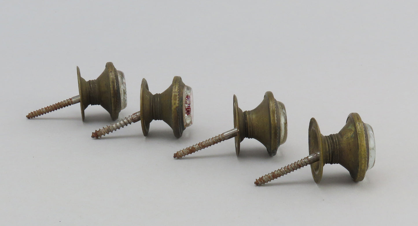 Victorian 4 Small Red Sulphide Glass and Brass Curtain Tie Backs Nobs