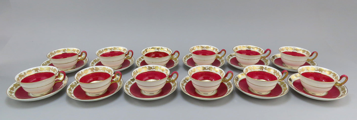 12 Wedgwood Whitehall W3994 Powder Ruby Bone China Teacups and Saucers