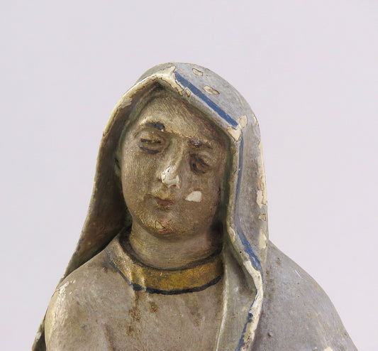 Mid-1800s Lovely Continental European Carved Wood Saint Statue 13 3/4" Tall