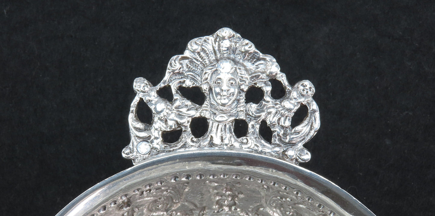 Superb 1912 Dutch 835 Silver Double Handle Pedestal Bowl Chased Windmill Scenes