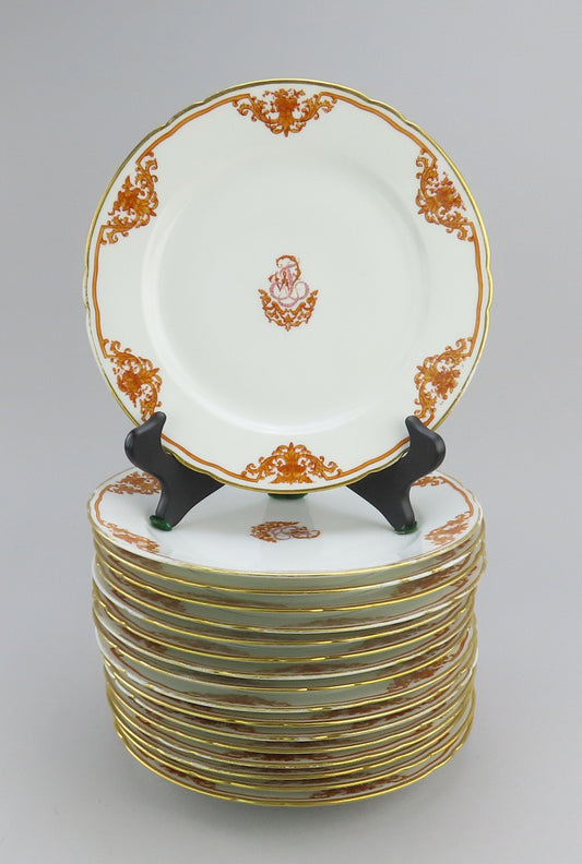 Beautiful 1870s French Porcelain 17 Set Plates Ernie Du Bac Paris 9 1/4 in