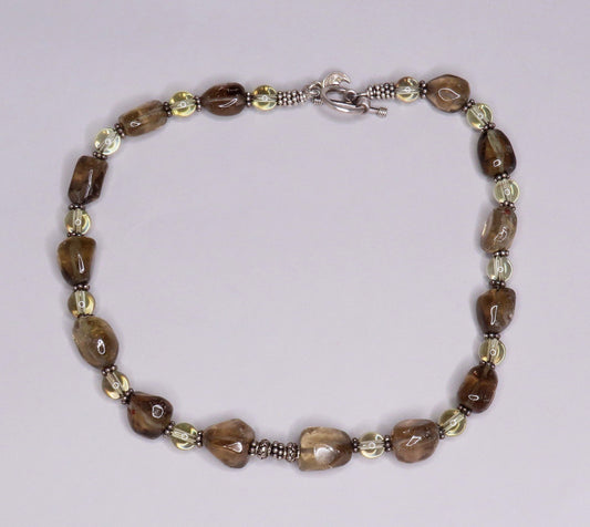 Lovely Brown Stone Beaded Necklace Sterling Silver Toggle 16.5 Inches