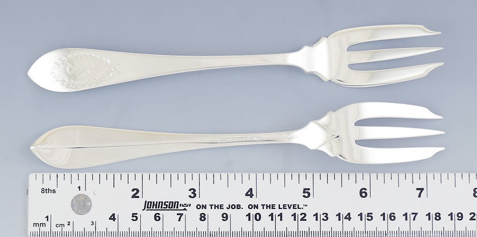 Great set 10 Dominick & Haff Sterling Silver Fish Forks Pointed Antique #3 Engr.
