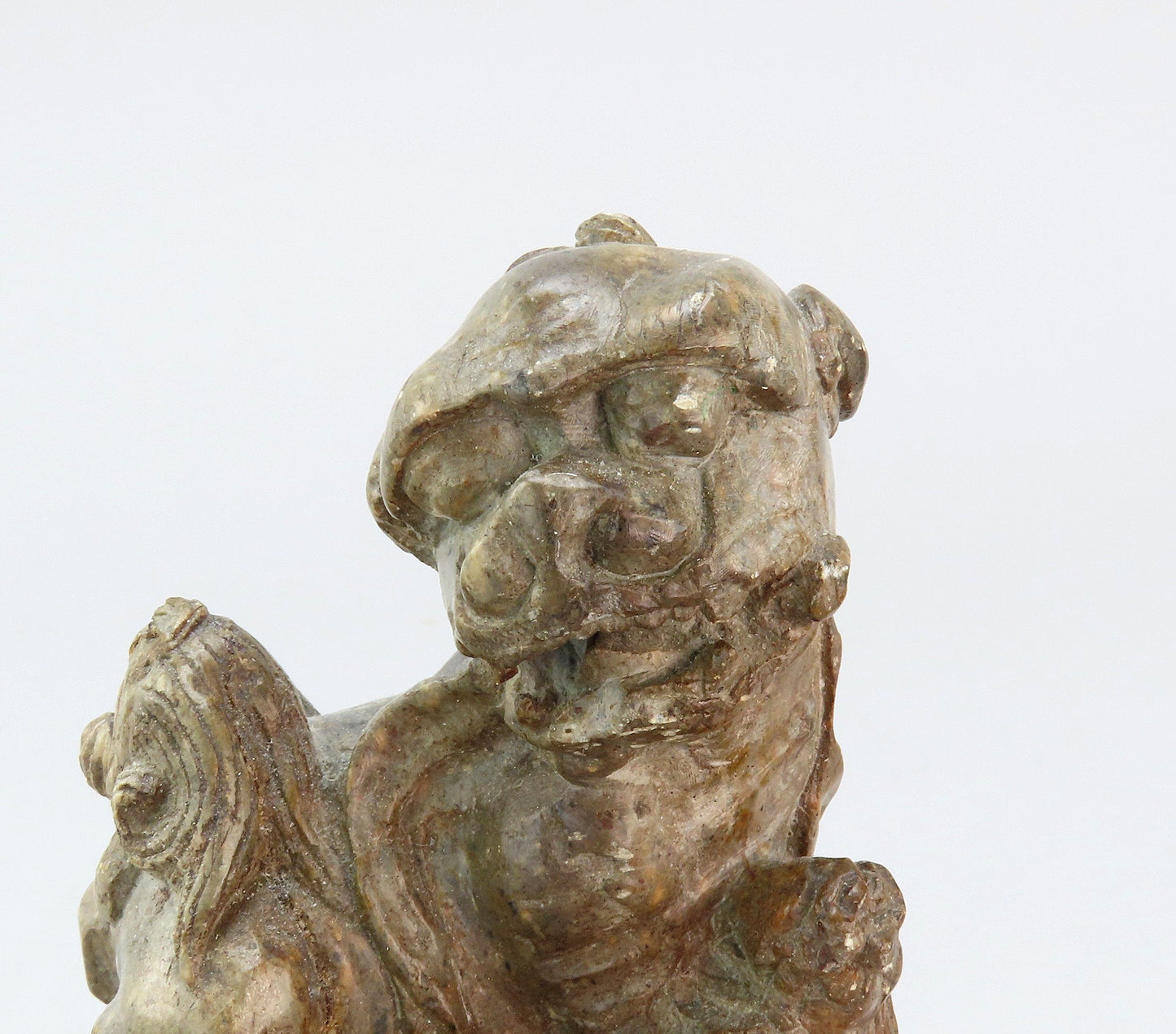 Excellent Pair c1915 Chinese Carved Soapstone Foo Dog Guardian Lion Figurines