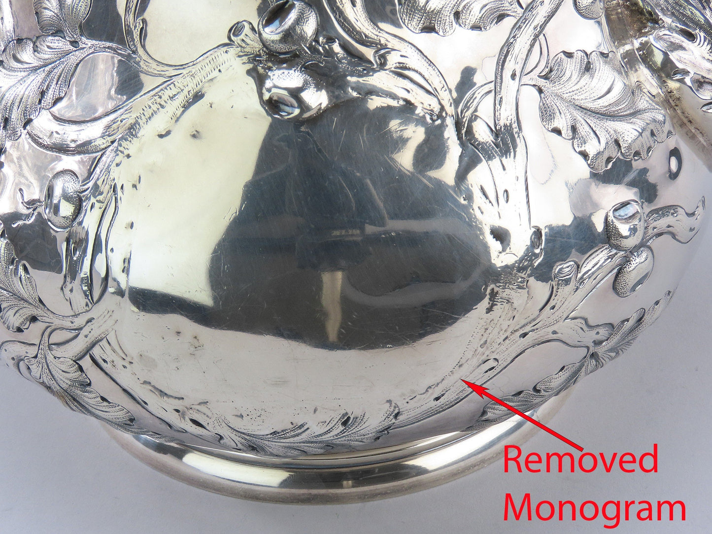 Antique c1850 American Coin Silver Large Coffee/Teapot Hand Chased Oak Leaves
