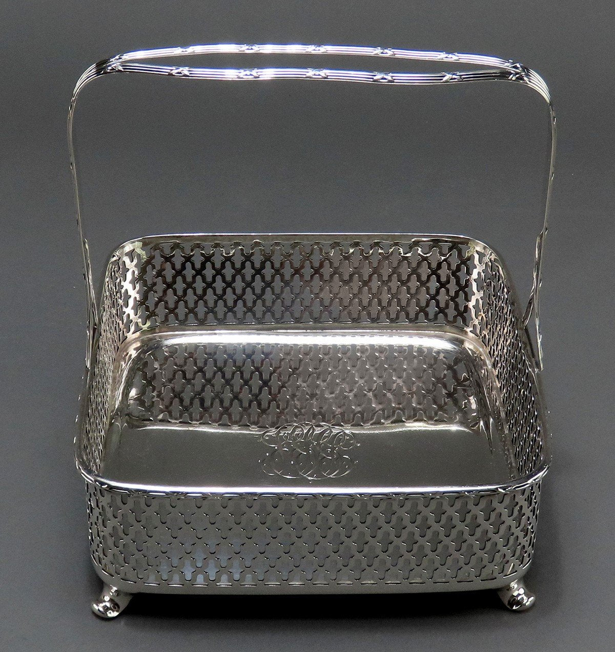 Great Sterling Silver Pierced Basket Late 1800s Theodore B. Starr Reeded Handle
