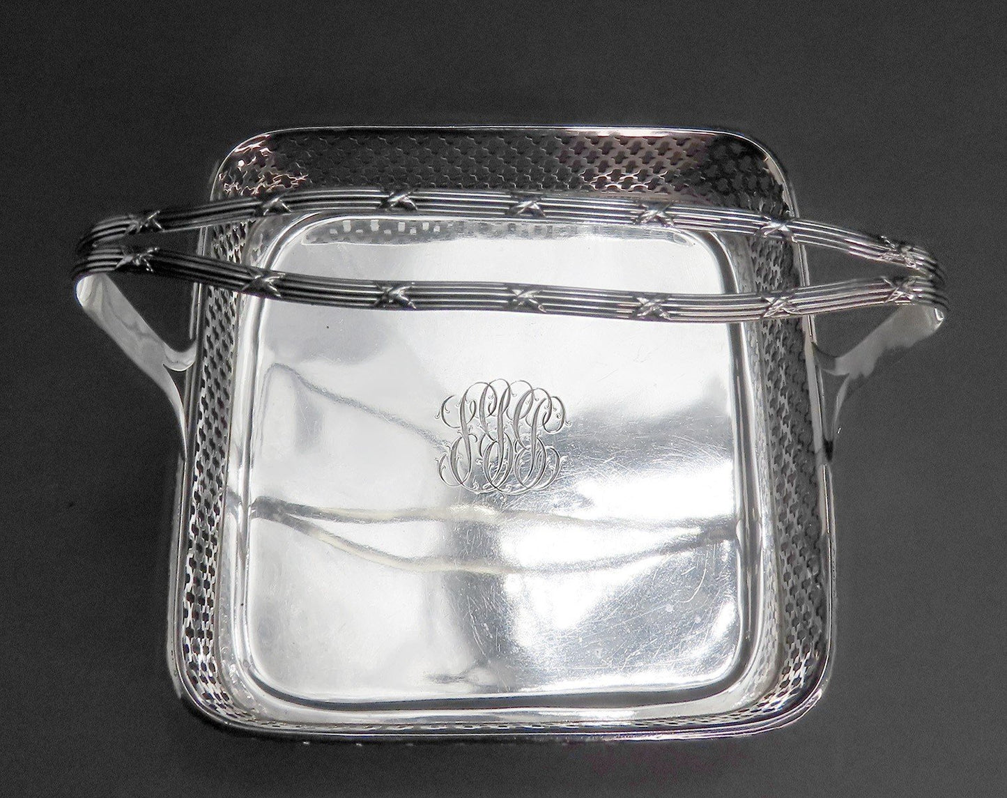Great Sterling Silver Pierced Basket Late 1800s Theodore B. Starr Reeded Handle