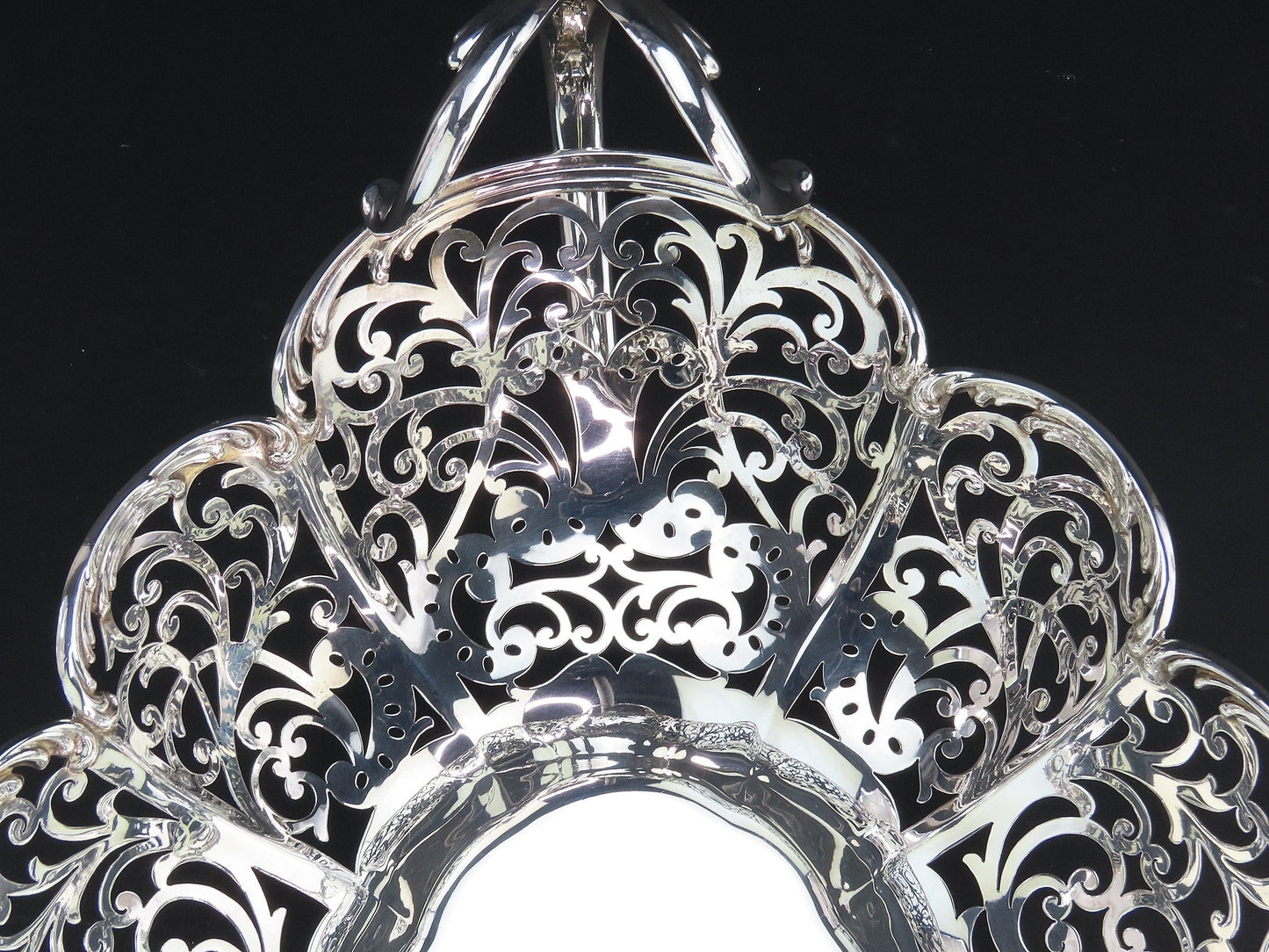 Fancy Large Pierced Handled Oval Bowl w/ Claw Feet Scroll Decorations 15" Long