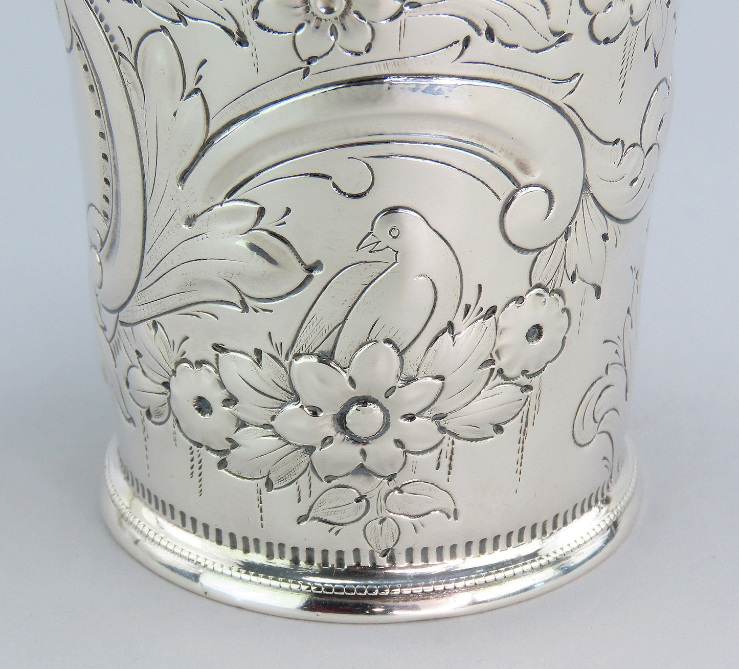 1850s Fabulous American Coin Silver Large Cup Fargo Family Monogram 4" Tall