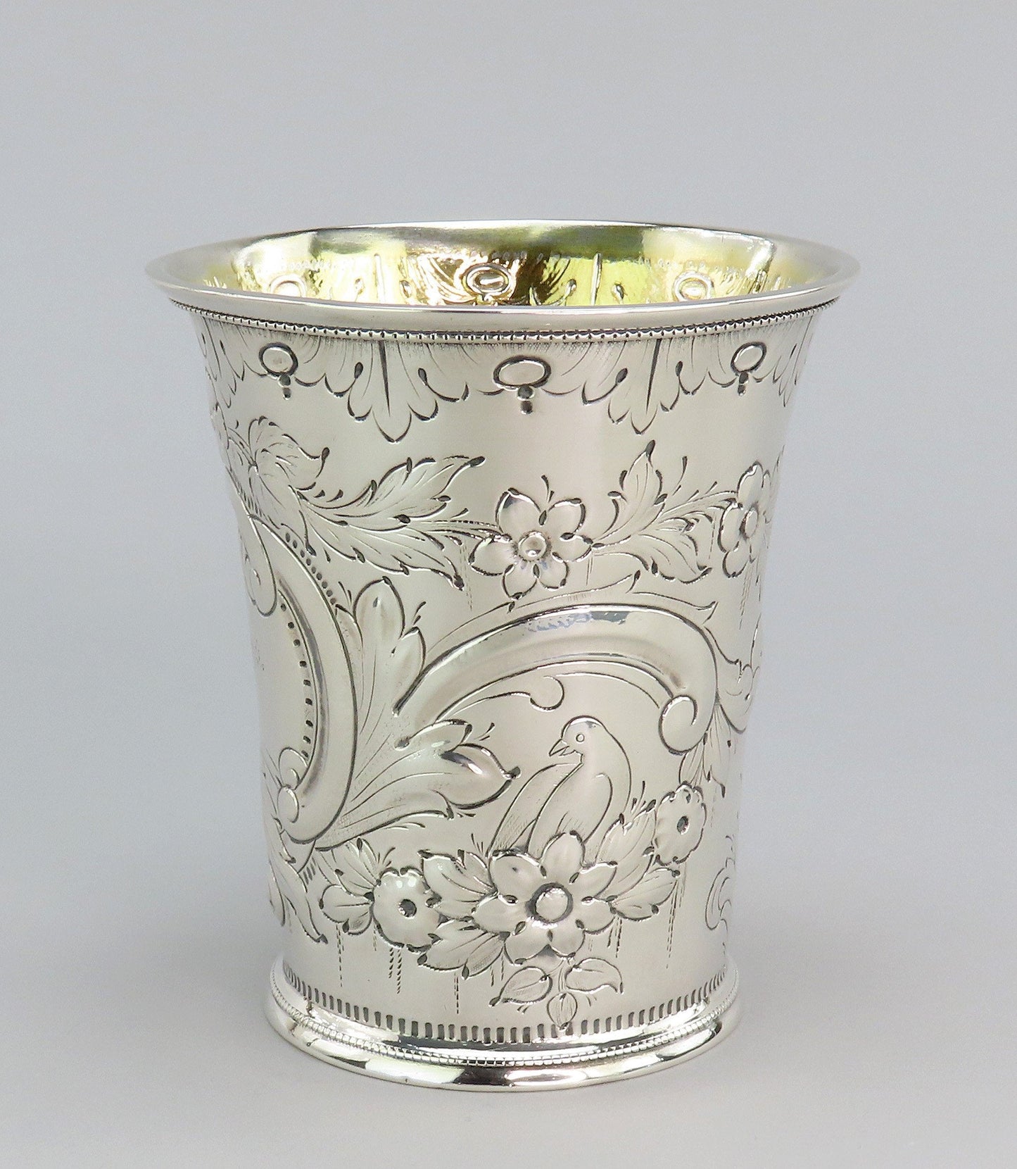 1850s Fabulous American Coin Silver Large Cup Fargo Family Monogram 4" Tall