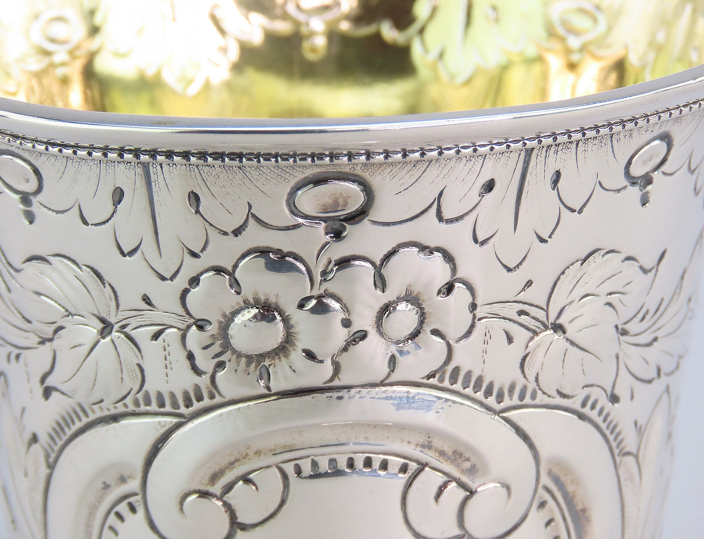 1850s Fabulous American Coin Silver Large Cup Fargo Family Monogram 4" Tall