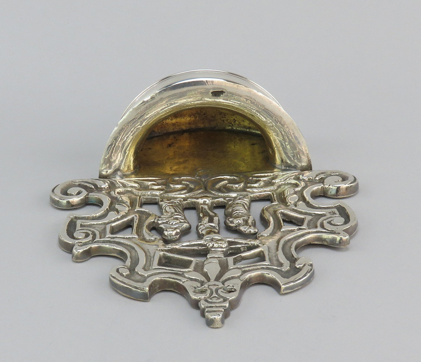 18th C Continental European Silver plate Holy Water Font Wall Piece Crucifixion