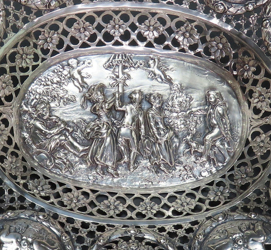 Beautiful Hanua German Pierced Silver Bowl Dancing Figures No Mono .800 Purity