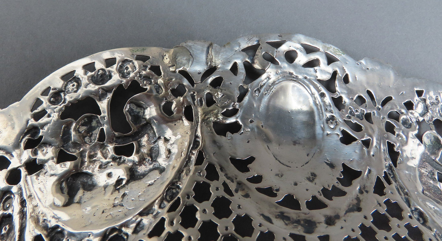 Beautiful Hanua German Pierced Silver Bowl Dancing Figures No Mono .800 Purity