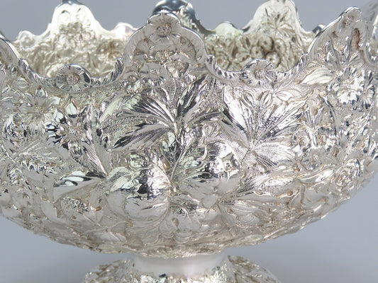 Superb c1891 Jacobi Sterling Silver Repousse Monteith Punch Bowl Gordon Crest