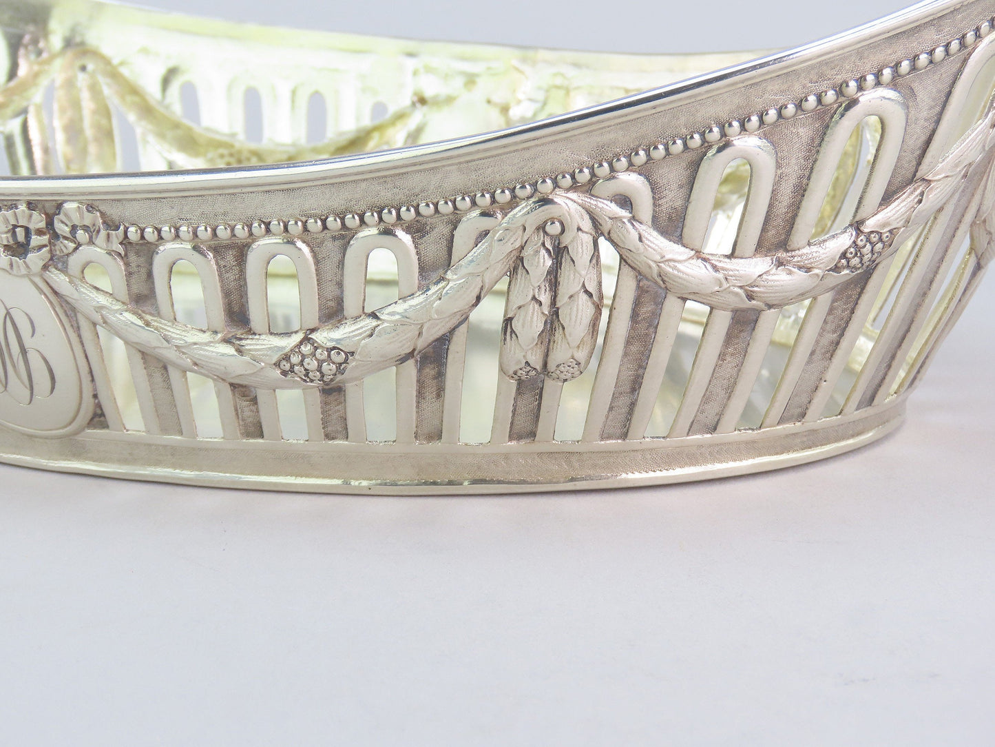 c1890 Elegant German Silver Bread Fruit Basket Bowl w Lions 12 1/4" Long