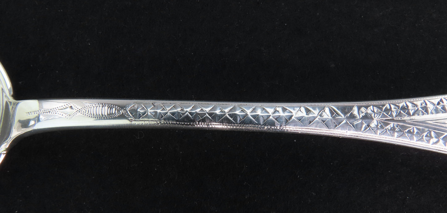c1875 Sterling Silver Serving Spoon Large Bowl R Mono 11 7/8 Inches