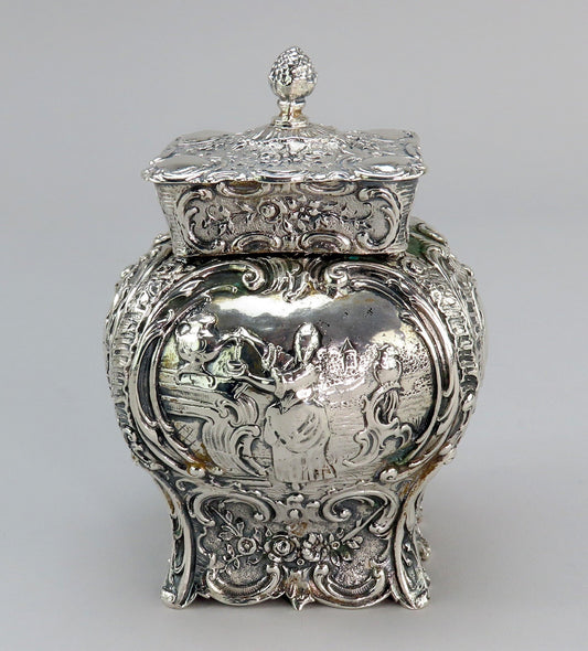 Fabulous 1800s Hanau German Silver Tea Caddy Bombe Form Rococo Style 5 1/4"