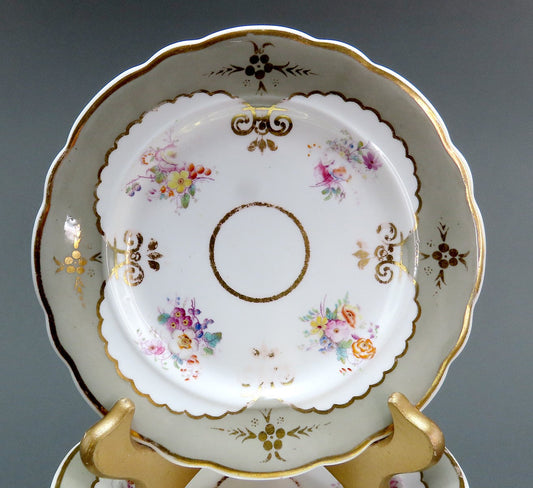 12 c1840s English Staffordshire Davenport Green Floral 7 3/8 Bread Butter Plates