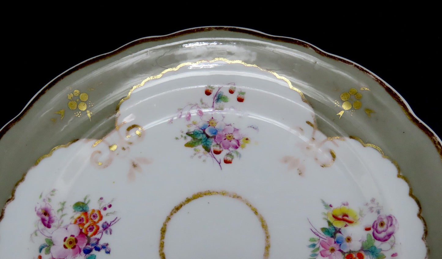 12 c1840s English Staffordshire Davenport Green Floral 7 3/8 Bread Butter Plates