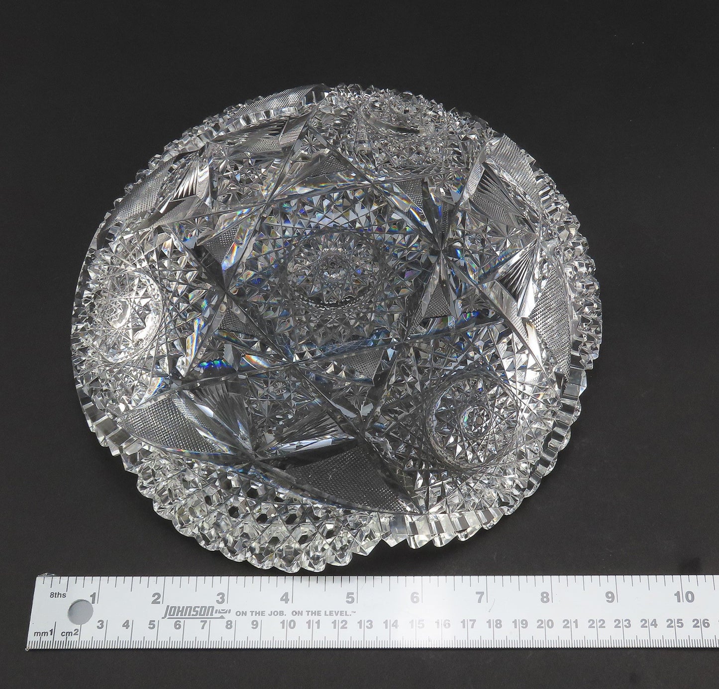 Dazzling c1890s American Brilliant Period Cut Glass 9" Shallow Scallop Rim Bowl