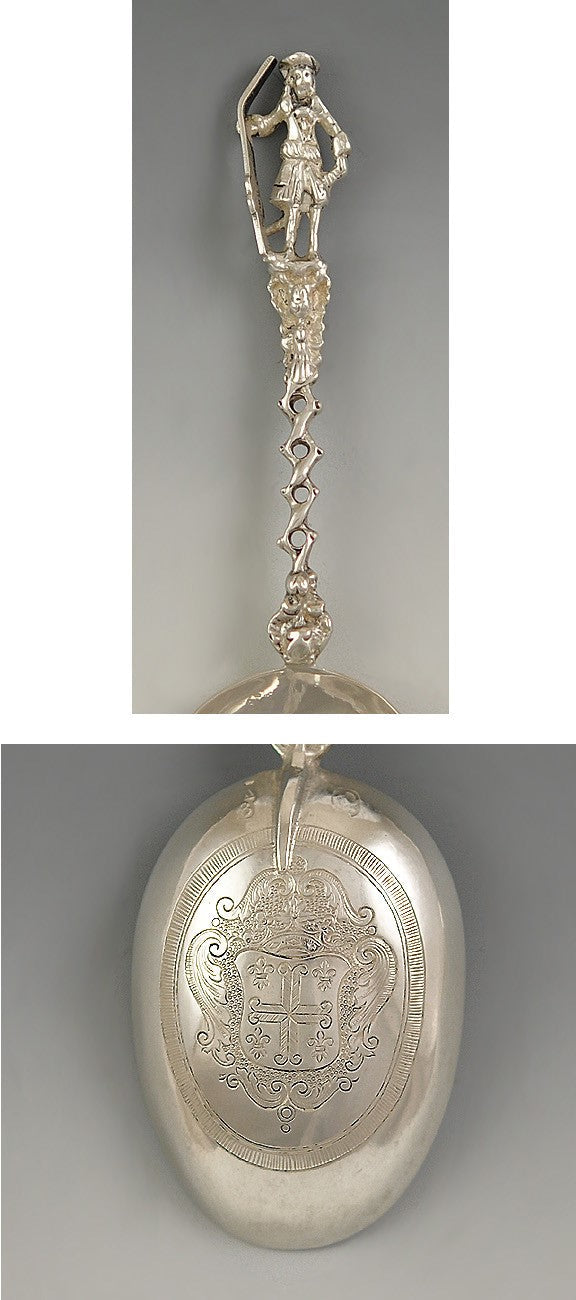 1770s-1830s Antique European Silver Figural Peter the Great Spoon 6.5"