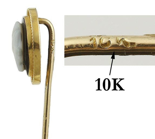 Victorian 10k Gold & Hand Carved Hardstone Cameo Stickpin