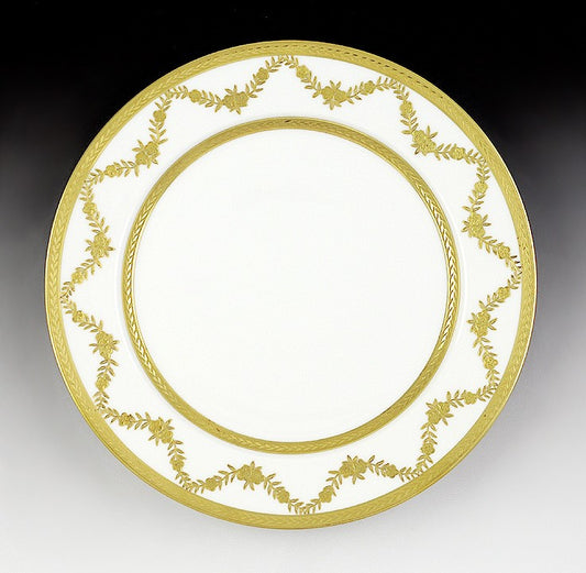 c1907-1919 Set of 12 Limoges Gilded Porcelain Dinner Plates Tressemann Vogt