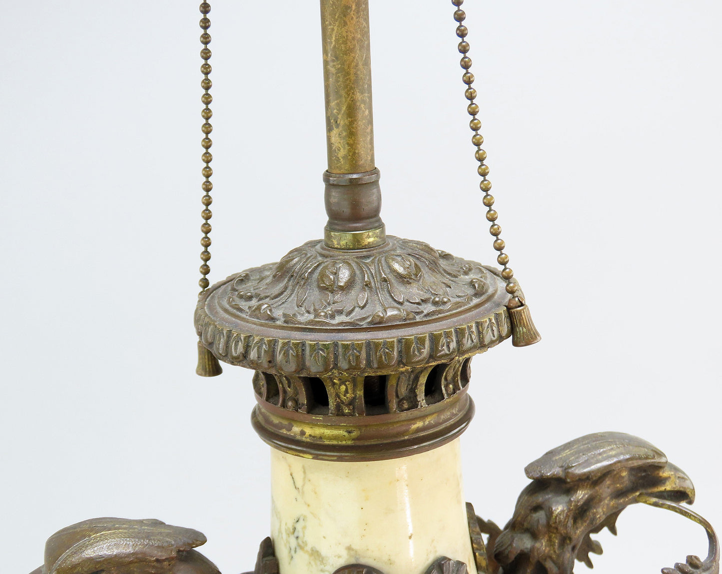 Stunning c1880s French White and Black Marble Bronze Lamp Eagles Floral Garlands