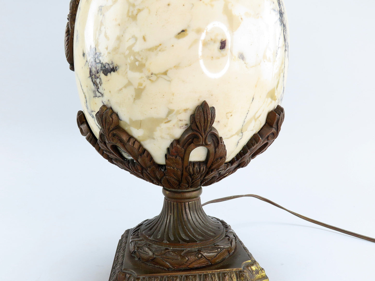 Stunning c1880s French White and Black Marble Bronze Lamp Eagles Floral Garlands