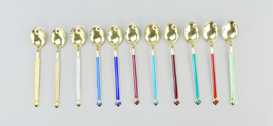 11 David Andersen Norway Sterling Silver Gilded Demitasse Spoons Enamel Handles