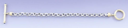 Stylish 18k White & Yellow Gold Toggle Clasp Bracelet w/Sapphire Accents