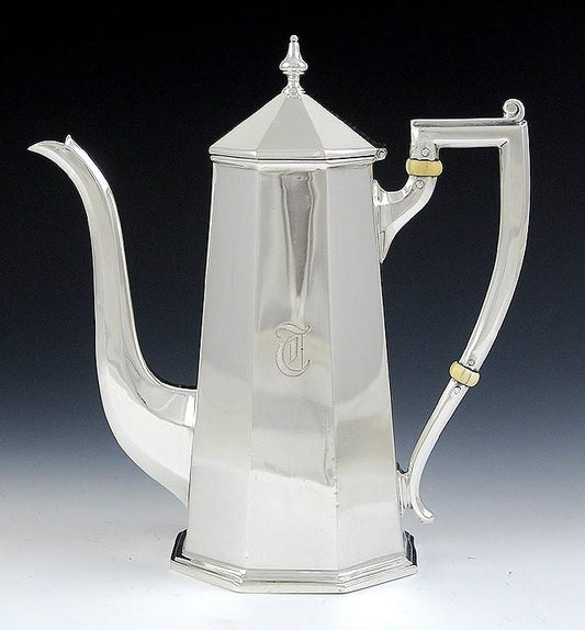 Excellent Quality 3 pc Octagonal Sterling Silver Tea Set Black Starr & Frost