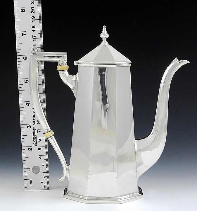 Excellent Quality 3 pc Octagonal Sterling Silver Tea Set Black Starr & Frost