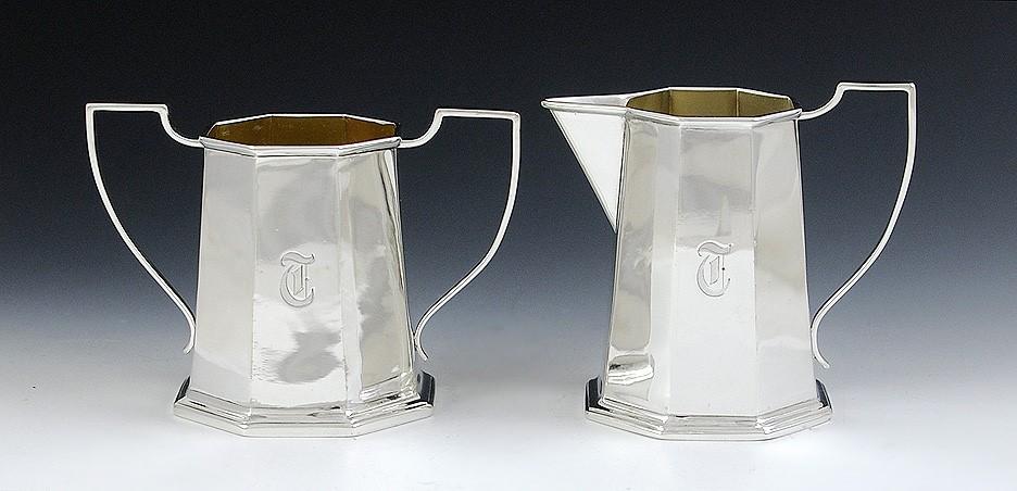 Excellent Quality 3 pc Octagonal Sterling Silver Tea Set Black Starr & Frost