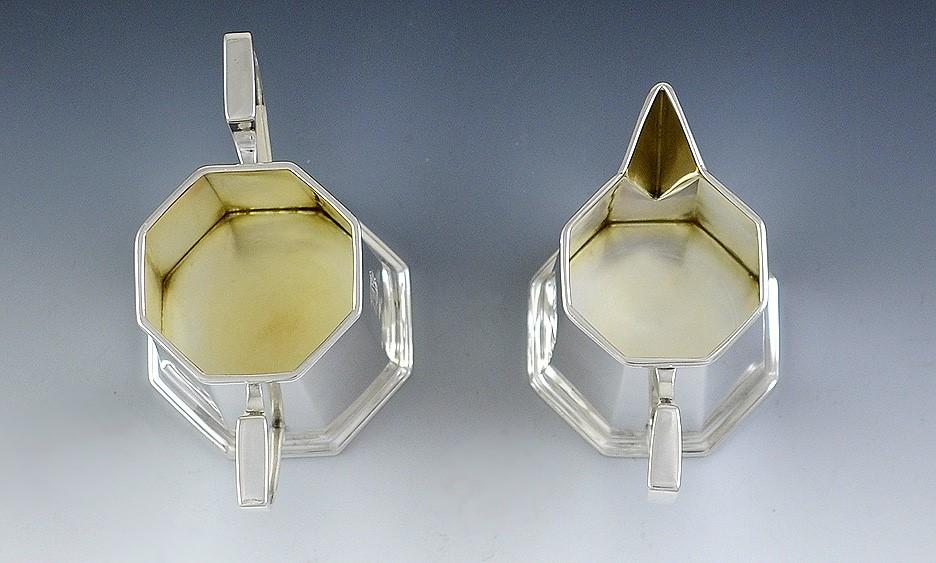 Excellent Quality 3 pc Octagonal Sterling Silver Tea Set Black Starr & Frost