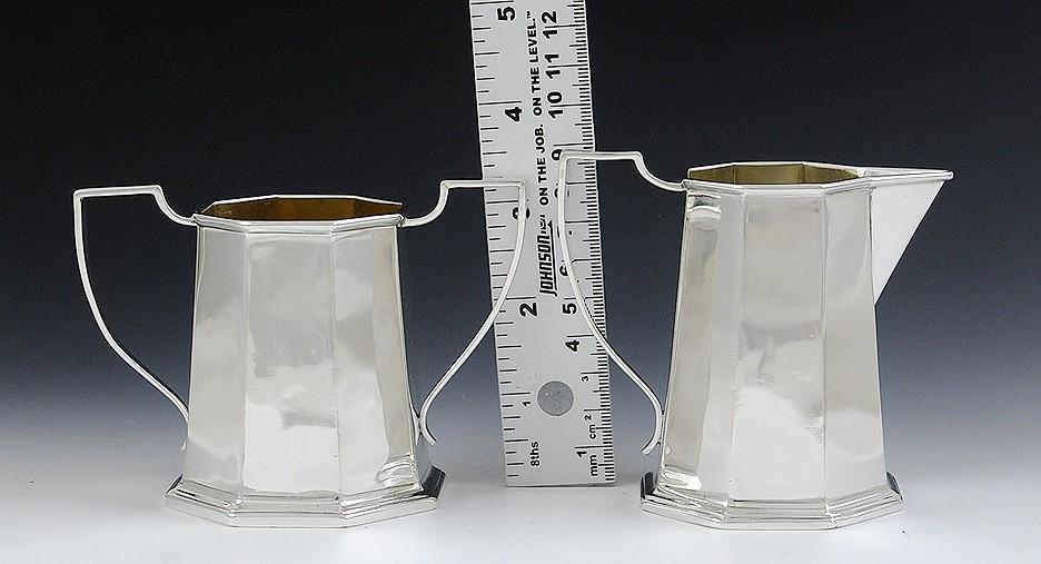 Excellent Quality 3 pc Octagonal Sterling Silver Tea Set Black Starr & Frost