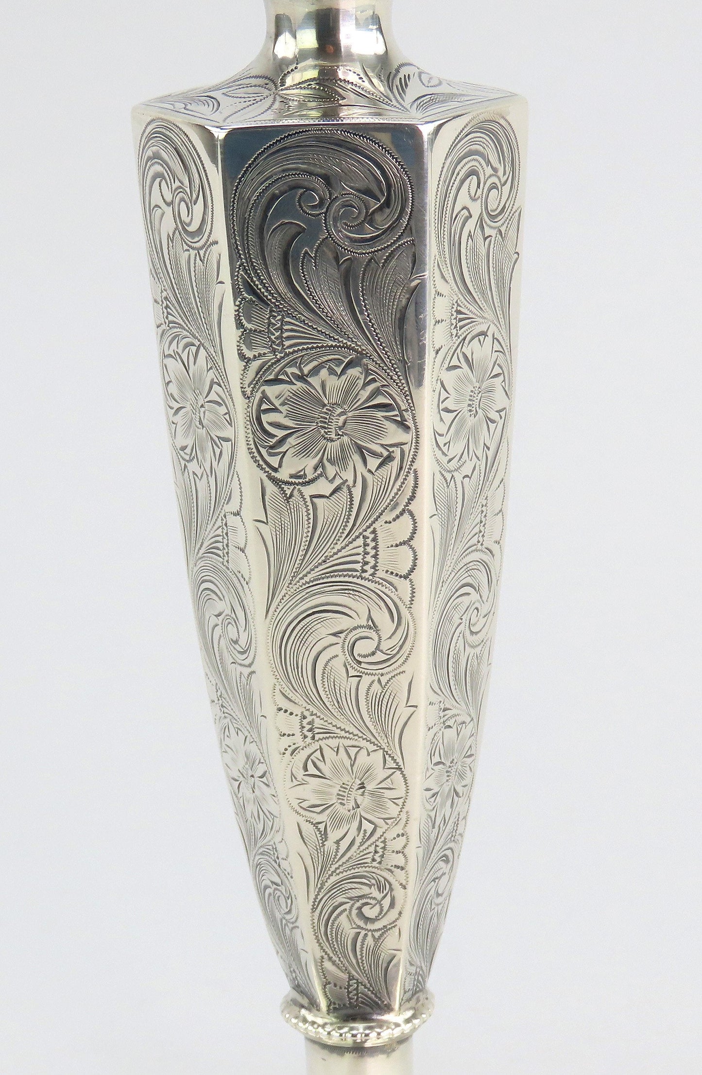 Lovely Set 3 c1890 Sterling Silver Hexagonal Hand Engraved Candlesticks