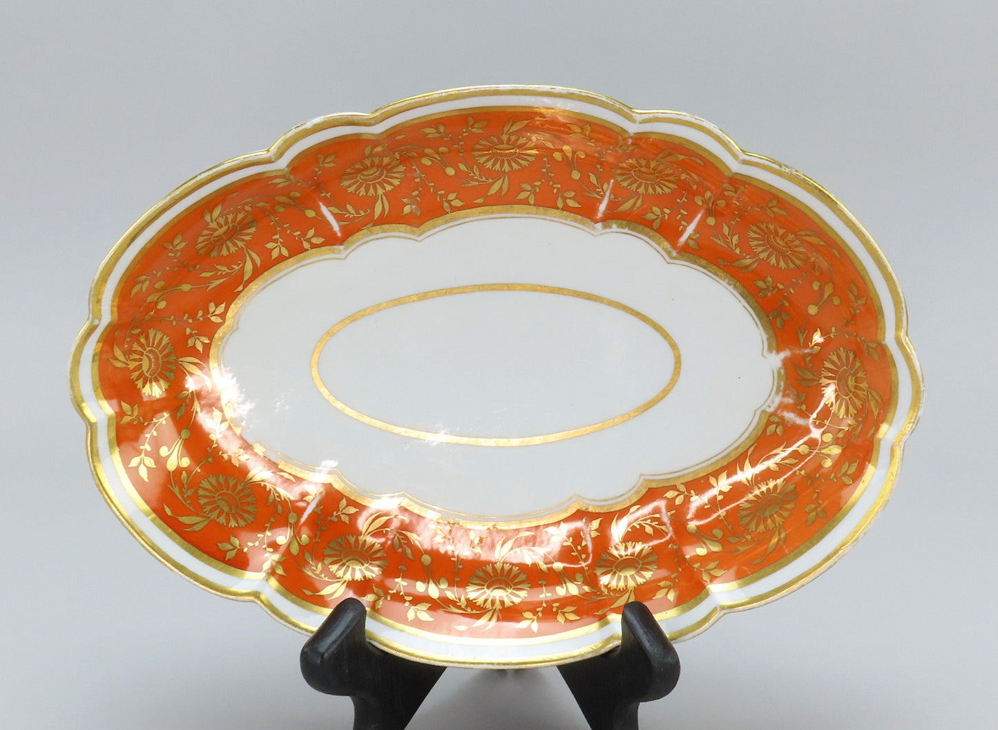 c1810 Barr Flight Barr 3pc Oval Small Serving Dishes Orange Floral Gilding 11"