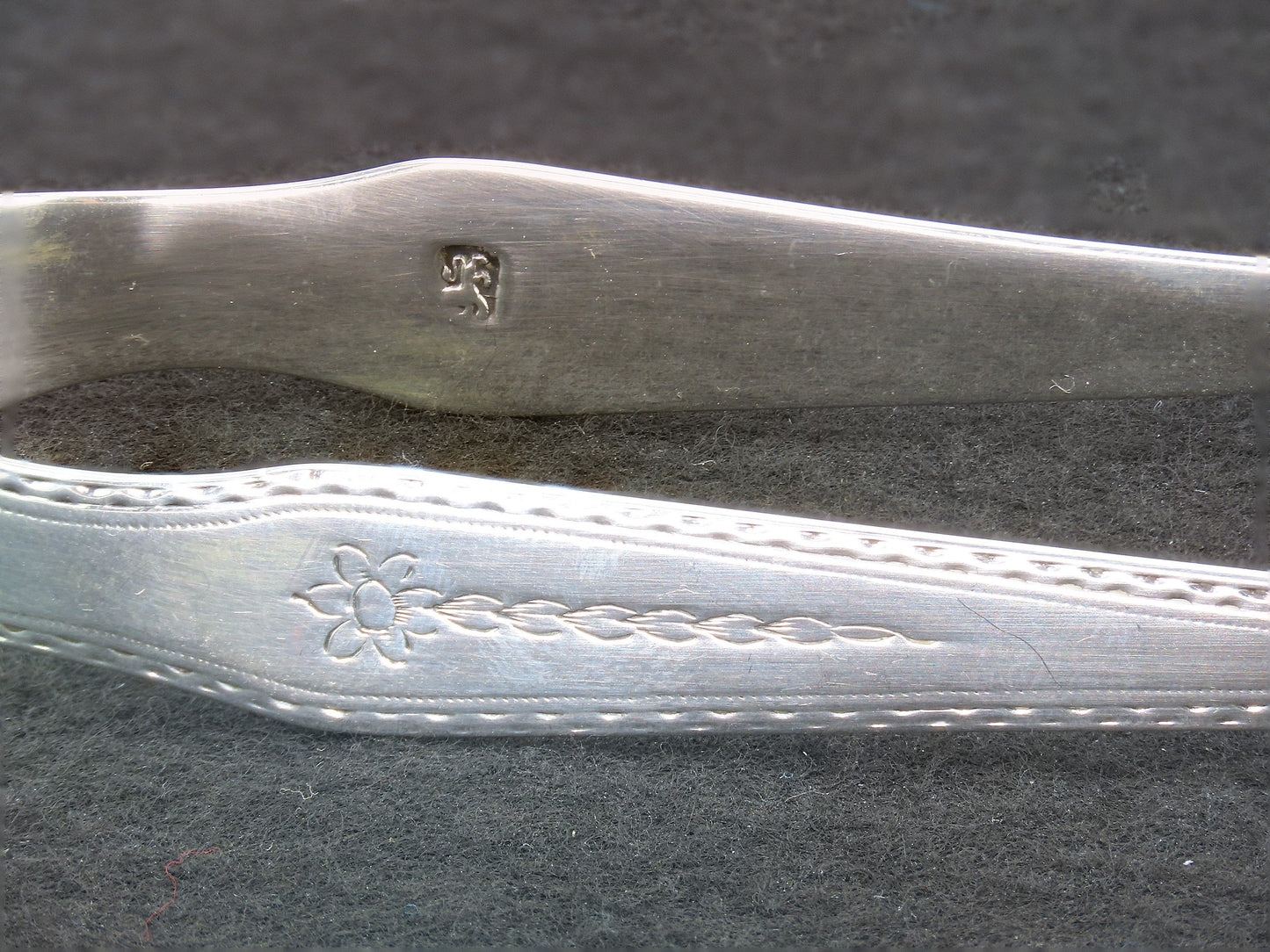 Fine Pair c1820s English Georgian Sterling Silver Bright Cut Sugar Nips Tongs