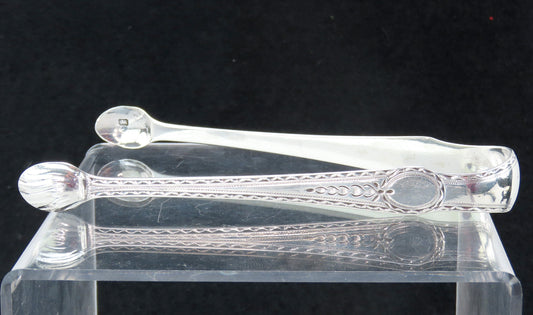 1790s English Georgian Sterling Silver Bright Cut Engraved Sugar Nips Tongs