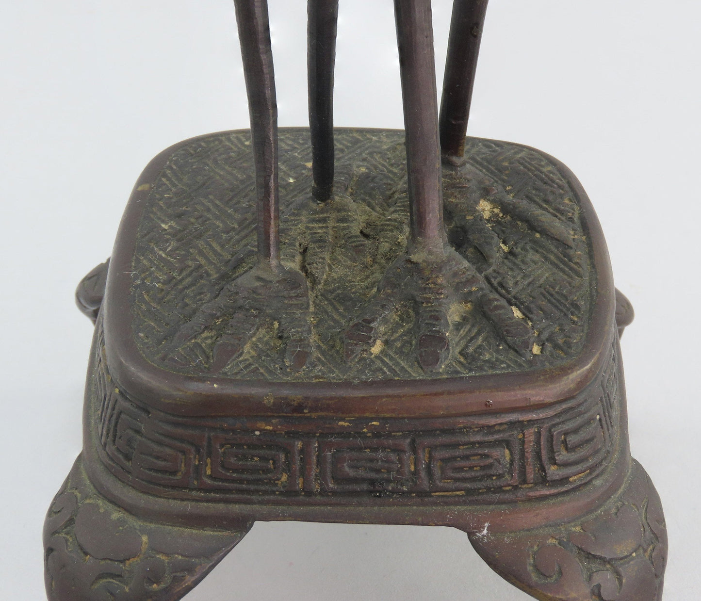 Late 1800s Chinese Bronze Statue of Two Cranes On Decorated Base