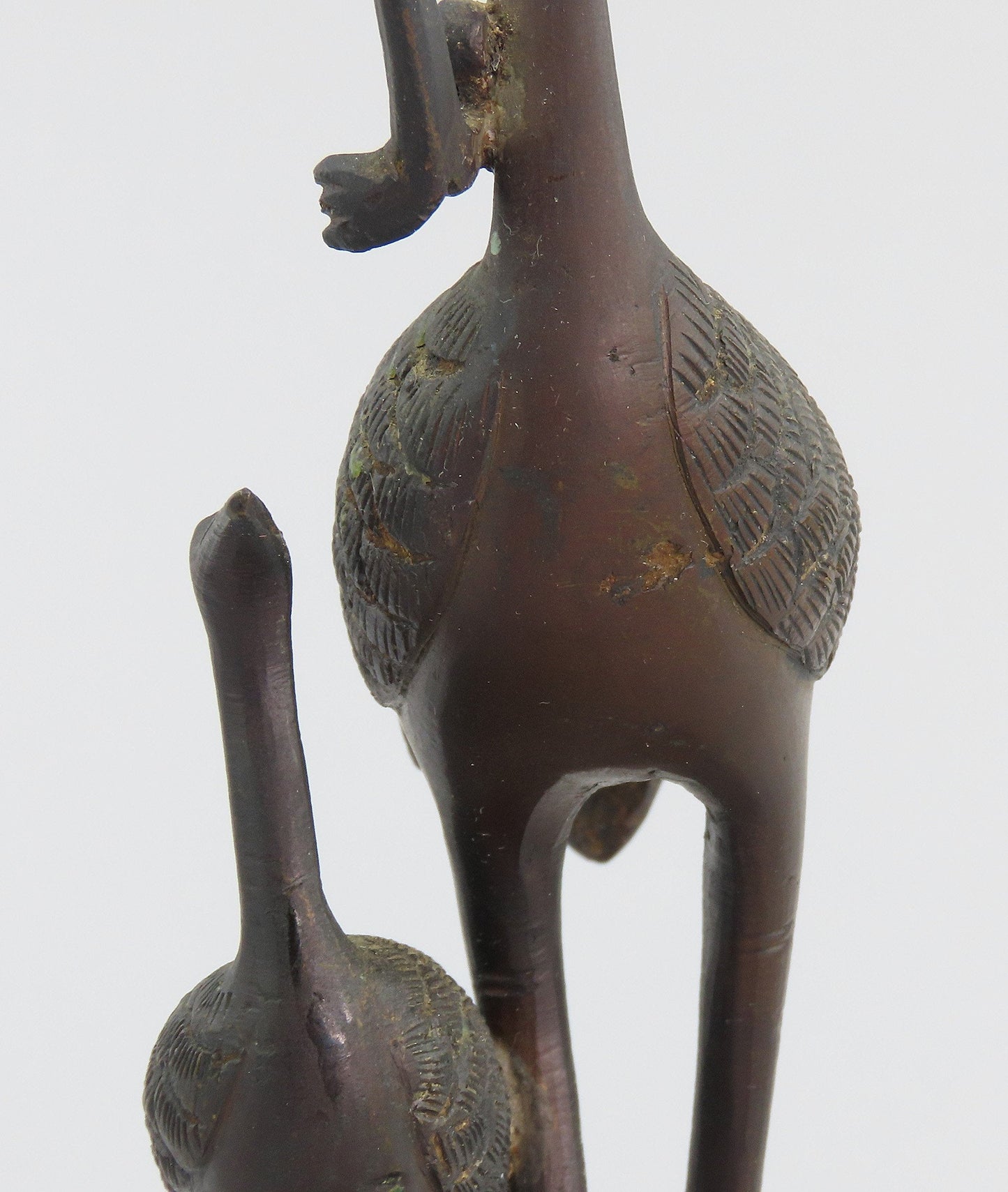Late 1800s Chinese Bronze Statue of Two Cranes On Decorated Base